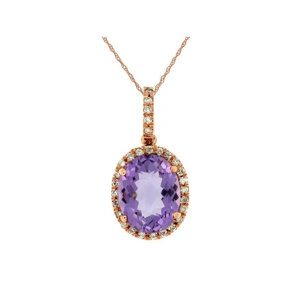 14K Rose Gold Amethyst & Diamond Halo Pendant Image 2 Quality Gem LLC Bethel, CT