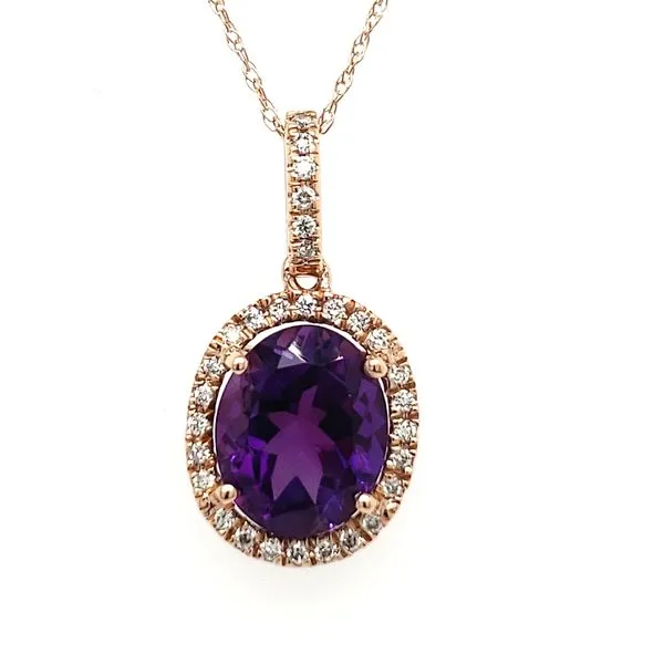 14K Rose Gold Amethyst & Diamond Halo Pendant Quality Gem LLC Bethel, CT