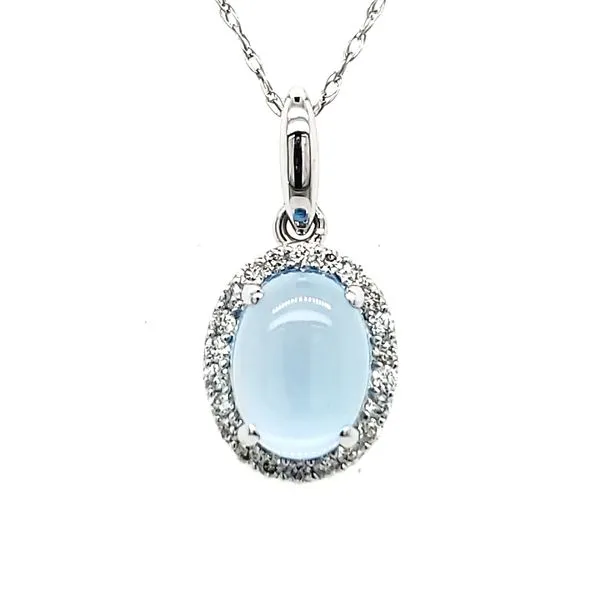 14K White Gold Cabochon Blue Topaz & Diamond Pendant Quality Gem LLC Bethel, CT