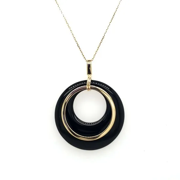 14K Yellow Gold Large Onyx Circle Pendant Quality Gem LLC Bethel, CT