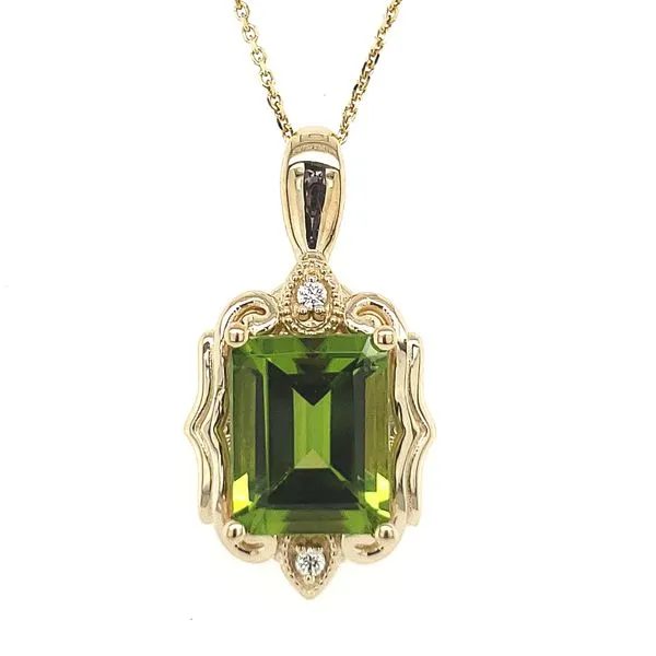 14K Yellow Gold Peridot & Diamond Frame Pendant Quality Gem LLC Bethel, CT