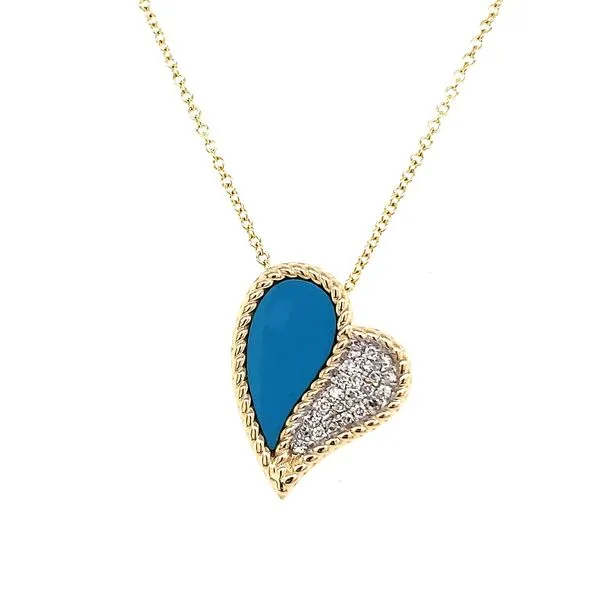 14K Yellow Gold Turquoise & Pavé Diamond Heart Pendant Quality Gem LLC Bethel, CT