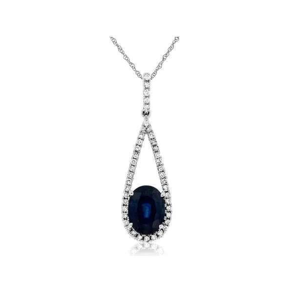 14K White Gold Sapphire & Diamond Drop Pendant Quality Gem LLC Bethel, CT