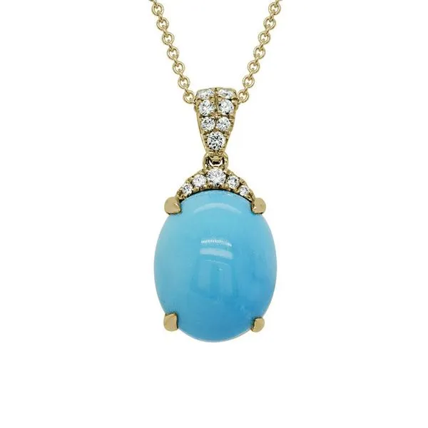 14K Yellow Gold Oval Cabochon Turquoise & Diamond Pendant Quality Gem LLC Bethel, CT
