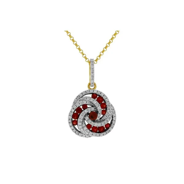 14K Yellow Gold Triple Swirl Ruby & Diamond Pendant Quality Gem LLC Bethel, CT