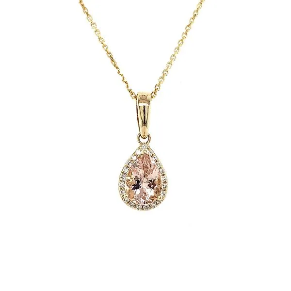 14K Yellow Gold Pear Morganite & Diamond Pendant Quality Gem LLC Bethel, CT