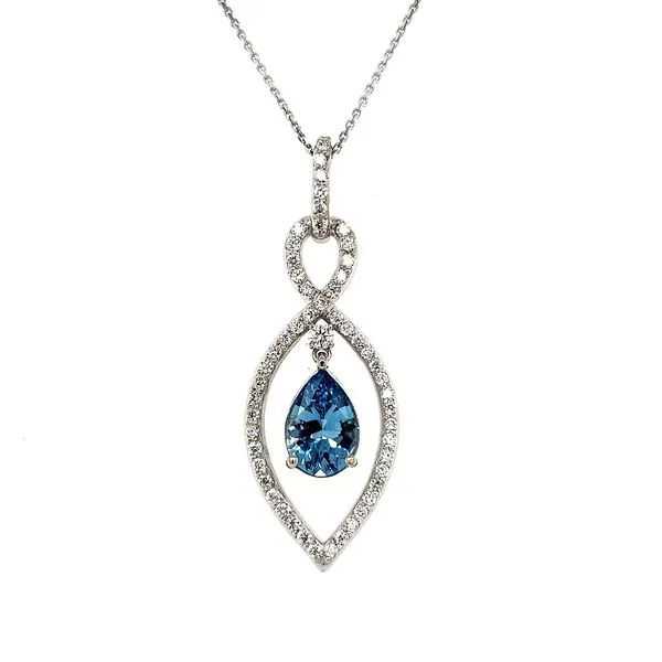 14K White Gold Dangle Pear Aquamarine & Diamond Twist Pendant Quality Gem LLC Bethel, CT