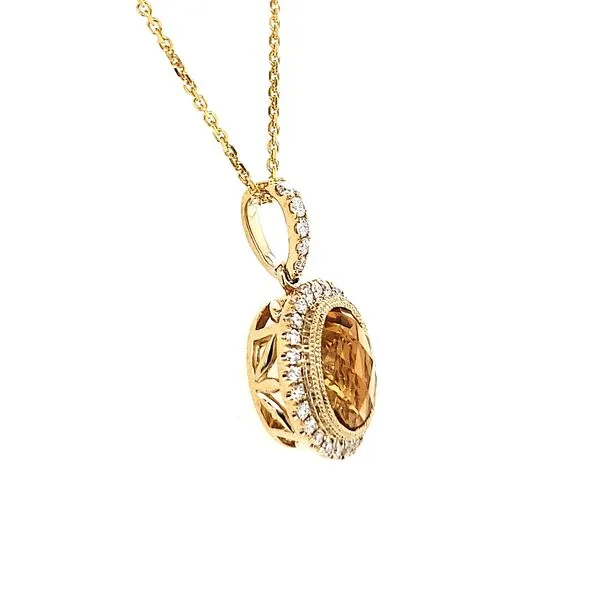 14K Yellow Gold Citrine and Diamond Halo Pendant Image 2 Quality Gem LLC Bethel, CT
