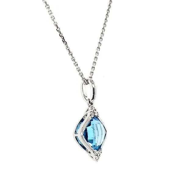 14K White Gold Blue Topaz and Diamond Pendant Image 2 Quality Gem LLC Bethel, CT
