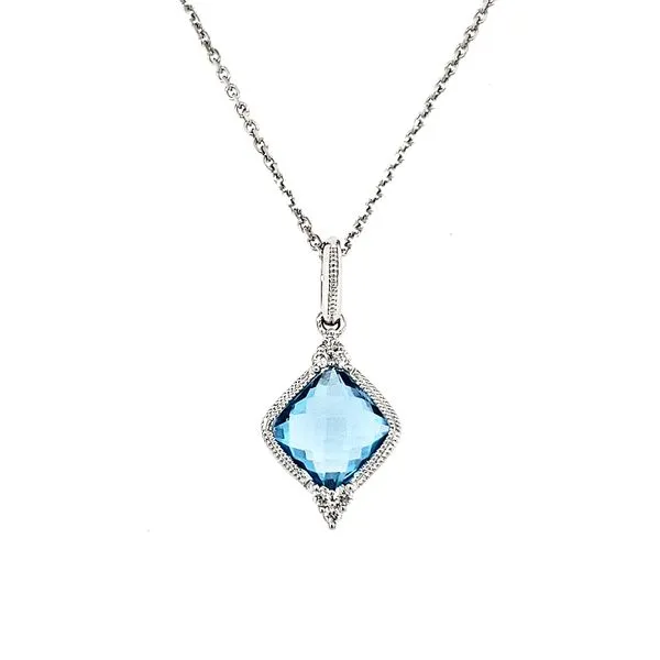 14K White Gold Blue Topaz and Diamond Pendant Quality Gem LLC Bethel, CT