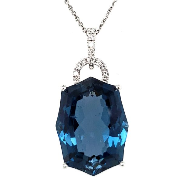 14K White Gold London Blue Topaz and Diamond pendant Quality Gem LLC Bethel, CT