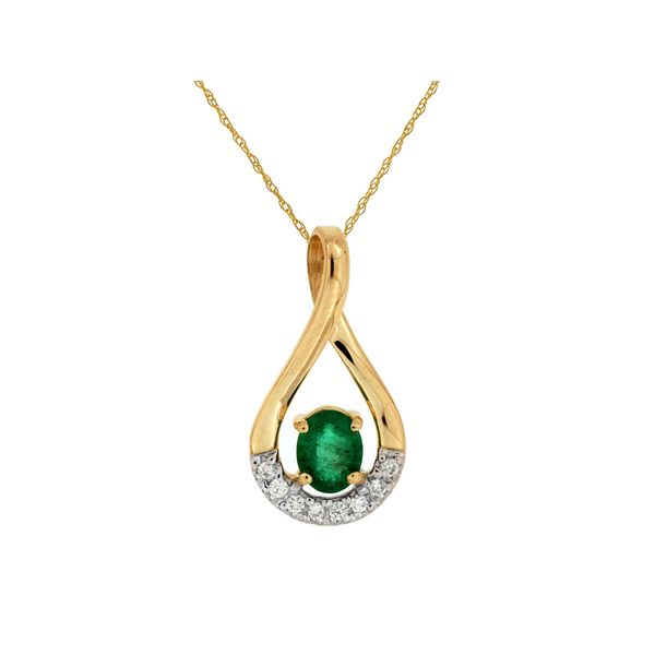 14K Yellow Gold Emerald & Diamond Swirl Pendant Quality Gem LLC Bethel, CT