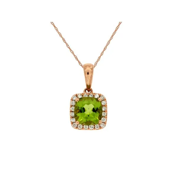 14K Rose Gold Peridot and Diamond Halo Pendant Quality Gem LLC Bethel, CT