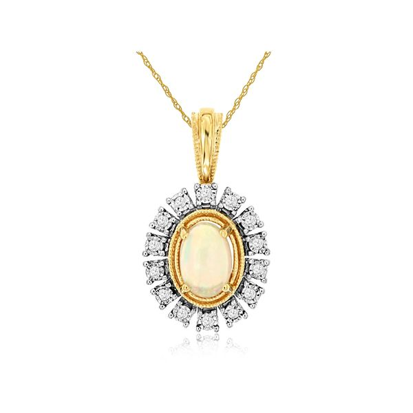 14k Yellow and White Gold Opal and Illusion Prong Set Diamond Pendant Quality Gem LLC Bethel, CT