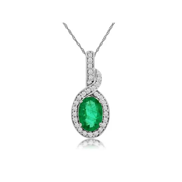 14K White Gold Emerald and Diamond Halo Pendant Image 2 Quality Gem LLC Bethel, CT