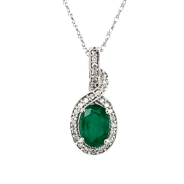14K White Gold Emerald and Diamond Halo Pendant Quality Gem LLC Bethel, CT