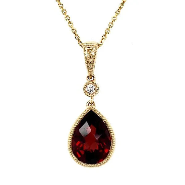 14K Yellow Gold Garnet and Diamond Beaded Bezel Pendant Quality Gem LLC Bethel, CT