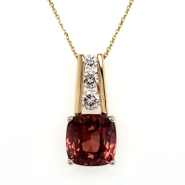 14K Yellow Gold Apricot Zircon & Diamond Pendant Quality Gem LLC Bethel, CT