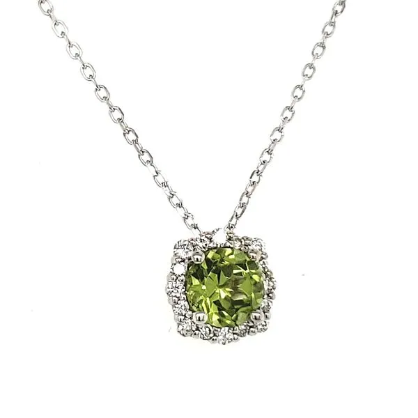 14K White Gold Peridot & Diamond Scalloped Halo Pendant Image 2 Quality Gem LLC Bethel, CT