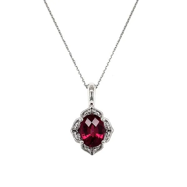 14K White Gold Rhodolite Garnet & Diamond Pendant Image 2 Quality Gem LLC Bethel, CT