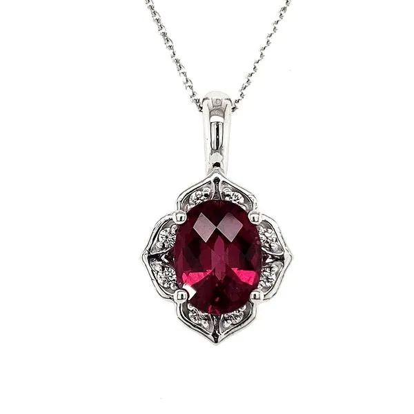 14K White Gold Rhodolite Garnet & Diamond Pendant Quality Gem LLC Bethel, CT
