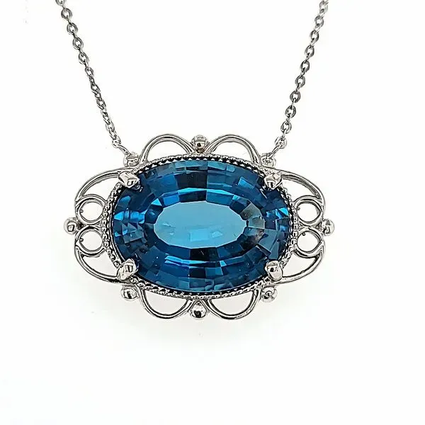 14K White Gold London Blue Topaz Filigree Pendant Quality Gem LLC Bethel, CT