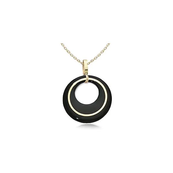 14K Yellow Gold Large Onyx Circle Pendant Image 2 Quality Gem LLC Bethel, CT