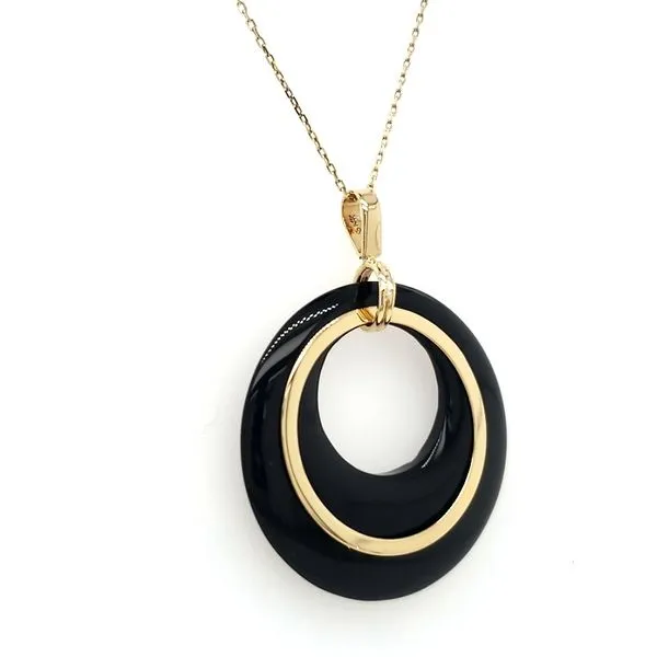 14K Yellow Gold Large Onyx Circle Pendant Image 3 Quality Gem LLC Bethel, CT
