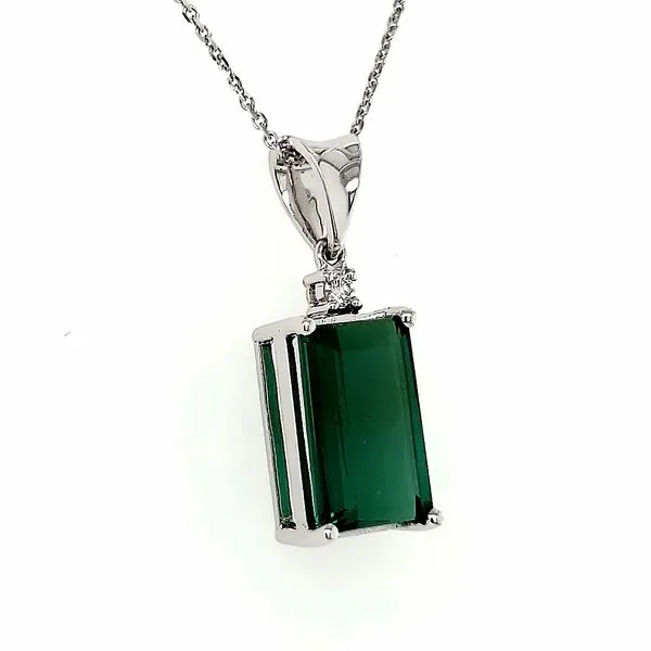 14K White Gold Green Tourmaline and Diamond Pendant Image 2 Quality Gem LLC Bethel, CT