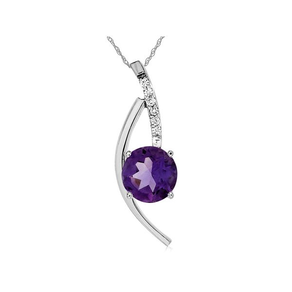 14K White Gold Amethyst and Diamond Pendant Length 18 Inches Quality Gem LLC Bethel, CT