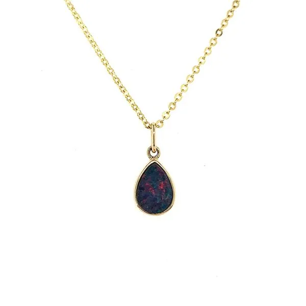 14K Yellow Gold Pear Opal Doublet Bezel Pendant Length 18 Inches Quality Gem LLC Bethel, CT