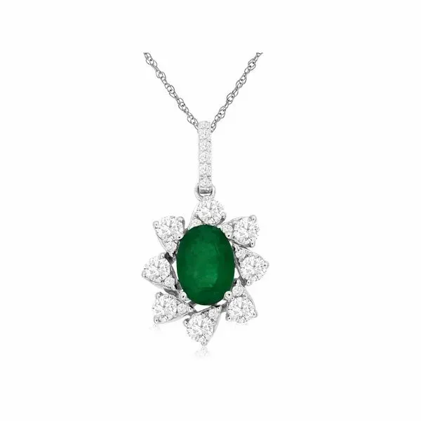 14K White Gold Emerald and Diamond Pendant Length 18 Inches Quality Gem LLC Bethel, CT