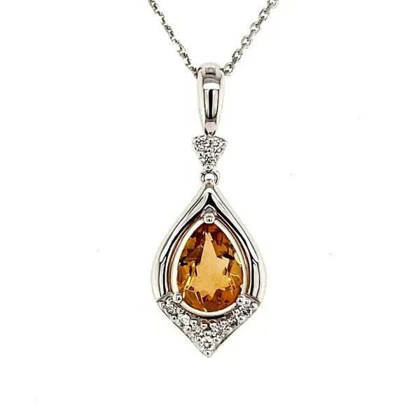 14K White Gold Citrine and Diamond Pendant Length 18 Inches Quality Gem LLC Bethel, CT