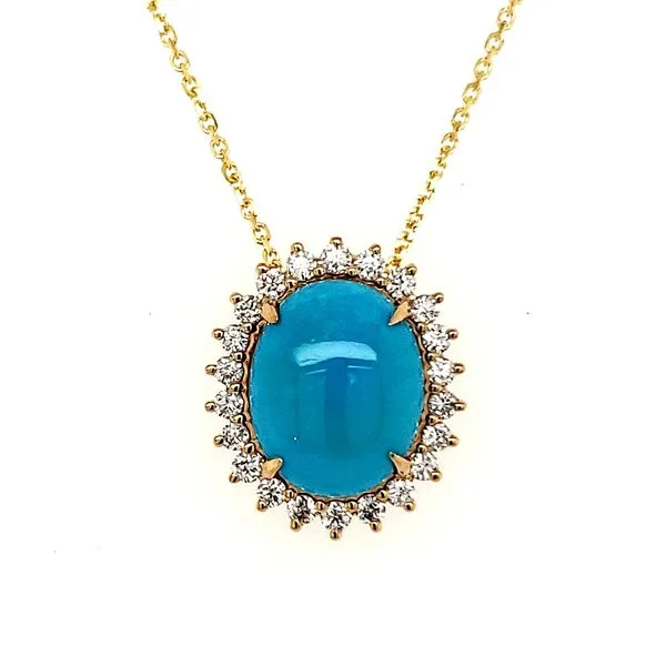 14K yellow Gold Turquoise and Diamond Pendant Length 18 Inches Quality Gem LLC Bethel, CT