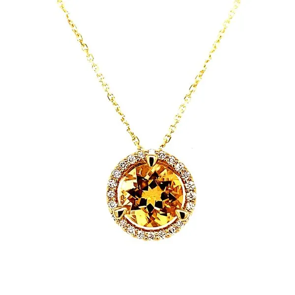 14K Yellow Gold Citrine and Diamond Halo Pendant Length 18 Inches Quality Gem LLC Bethel, CT