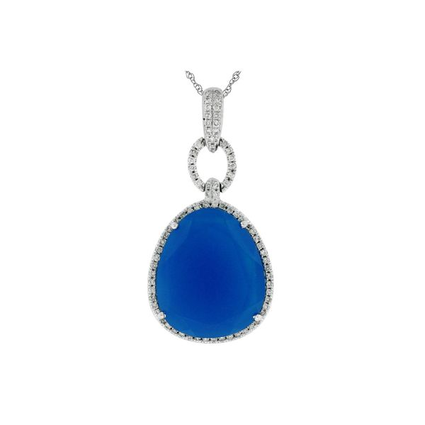 14K White Gold Blue Agate and Diamond Pendant Length 18 Inches Quality Gem LLC Bethel, CT