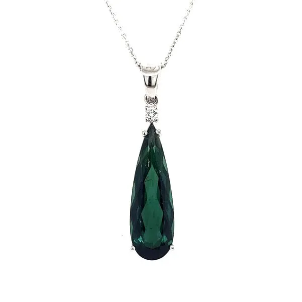 14K White Gold Green Tourmaline and Diamond Pendant Length 18 Inches Quality Gem LLC Bethel, CT