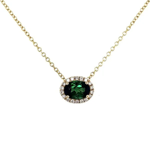14K yellow Gold Green Tormaline and Diamond East West Slide Pendant Length 18 Inches Quality Gem LLC Bethel, CT