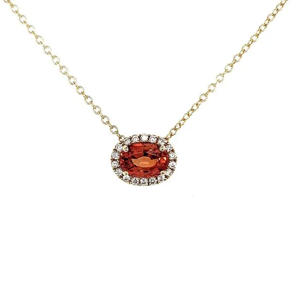 14K Yellow Gold Orange Sapphire and Diamond East West Slide Pendant Length 18 Inches Quality Gem LLC Bethel, CT