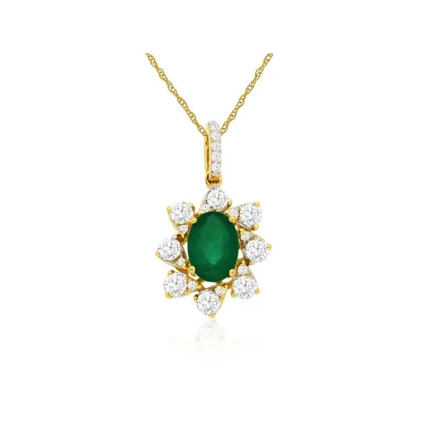 14K Yellow Gold Emerald and Diamond Pendant Length 18 Inches Quality Gem LLC Bethel, CT