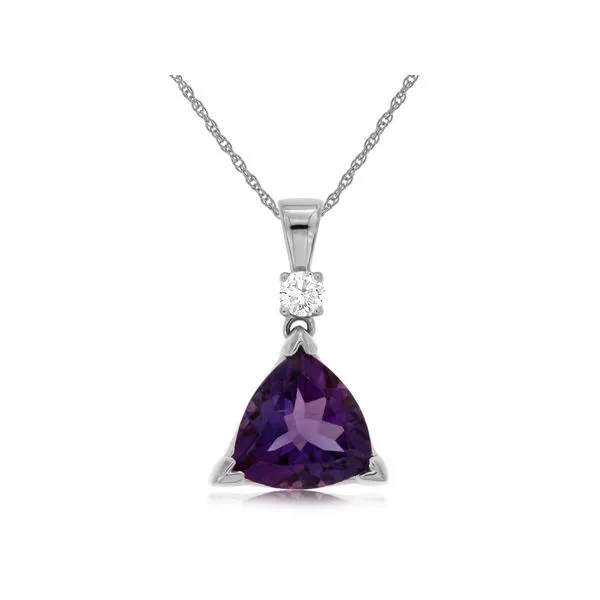 14K White Gold Amethyst and Diamond Pendant Length 18 Inches Quality Gem LLC Bethel, CT