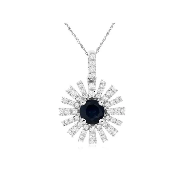 14K White Gold Sapphire and Diamond Ray Burst Pendant Length 18 Inches Quality Gem LLC Bethel, CT