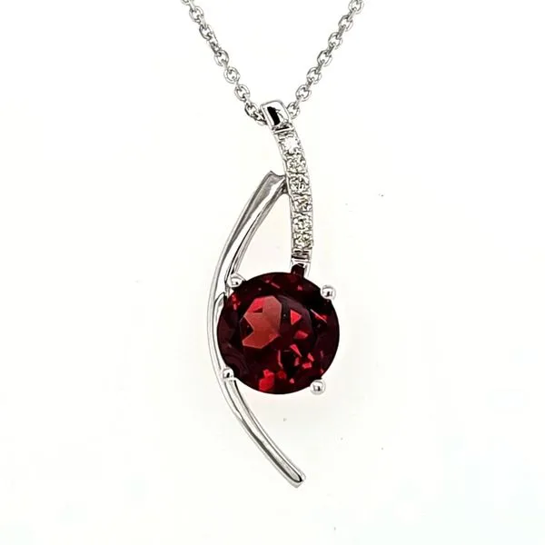 14K White Gold Garnet and Diamond pendant Length 18 Inches Quality Gem LLC Bethel, CT
