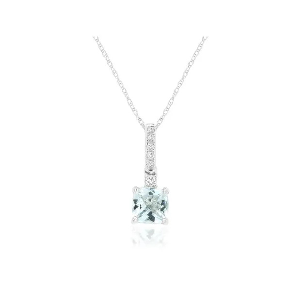 14K White Gold Aquamarine and Diamond Pendant Length 18 Inches Quality Gem LLC Bethel, CT