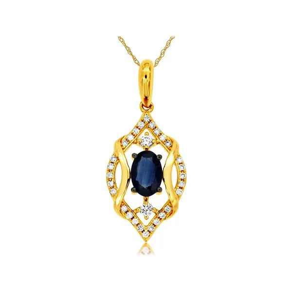 14K Yellow Gold Sapphire and Diamond Pendant Length 18 Inches Quality Gem LLC Bethel, CT