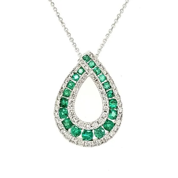 14K WHite Gold Emerald and Diamond Pendant Length 18 Inches Quality Gem LLC Bethel, CT
