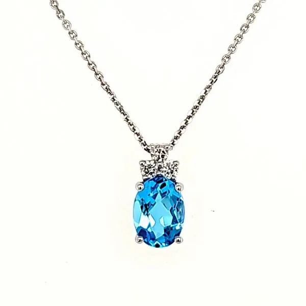 14K White Gold Blue Topaz and Diamond Pendant Length 18 Inches Quality Gem LLC Bethel, CT