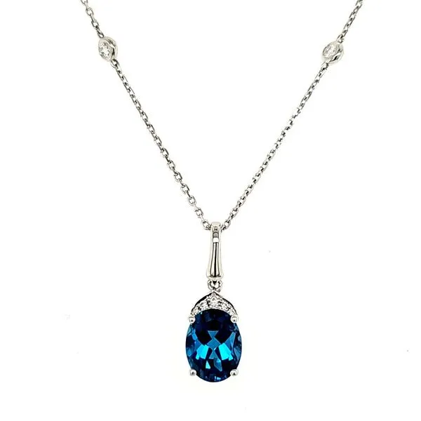 14K White Gold London Blue Topaz and Diamond Pendant Length 18 Inches Quality Gem LLC Bethel, CT
