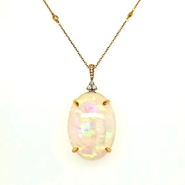 14K Yellow Gold Ethiopian Opal and Diamond Pendant Length 18 Inches Quality Gem LLC Bethel, CT