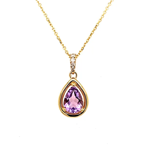 14K Yellow Gold Amethyst and Diamond Drop Pendant Length 18 Inches Quality Gem LLC Bethel, CT